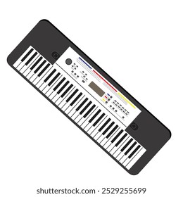 Teclado de piano de música eletrônica sintetizador isolado no fundo branco. Equipamento para concertos musicais. Ícone de instrumento digital produtor gravar som. Sintetizador realista Studio Black. Ilustração vetorial