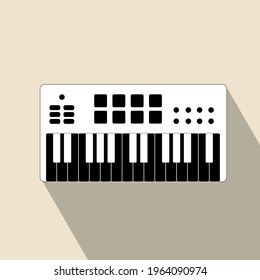 Synthesizer flat square icon with long shadows.