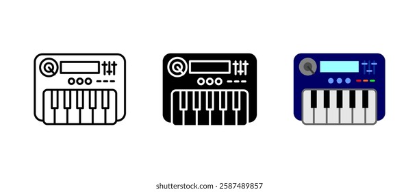 Synthesizer icon. Electronic keyboard and music sign. Sound and melody symbol. Studio and recording pictogram. Digital instrument illustration. Professional audio concept.