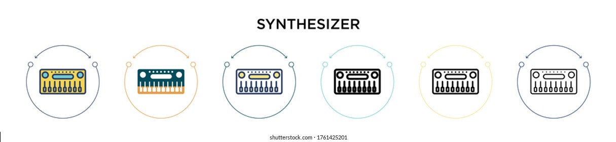 Synthesizer icon in filled, thin line, outline and stroke style. Vector illustration of two colored and black synthesizer vector icons designs can be used for mobile, ui, web