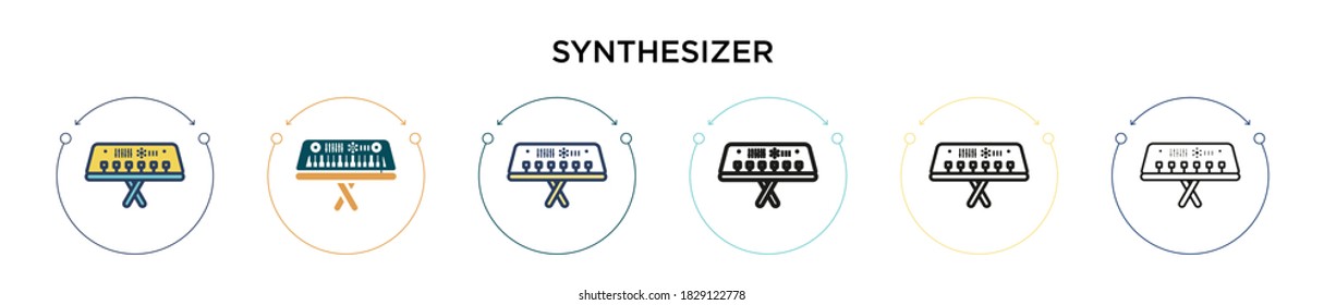 Synthesizer icon in filled, thin line, outline and stroke style. Vector illustration of two colored and black synthesizer vector icons designs can be used for mobile, ui, web