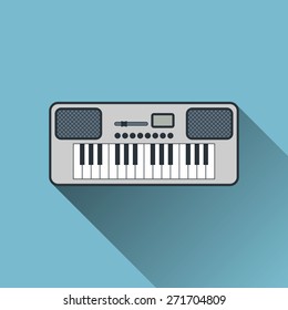 Synthesizer Icon, Flat Design with Long Shadow, Vector Illustration