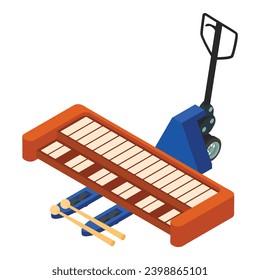 Synthesizer icon isometric vector. New piano musical instrument on hand forklift. Сargo transportation and delivery concept