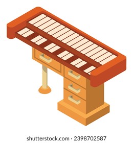 Synthesizer icon isometric vector. Piano musical instrument on wooden table icon. Music and art concept