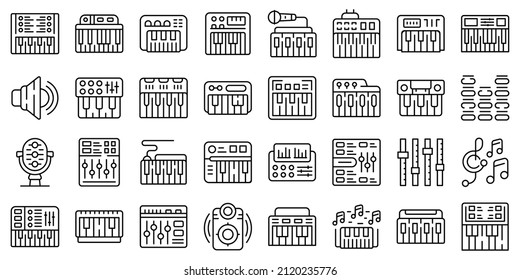 Synthesizer Icon Outline Vector. Acoustic Audio. Piano Instrument