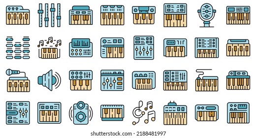 Synthesizer Symbol-Umrissvektor. Akustische Audio. Klavierinstrument
