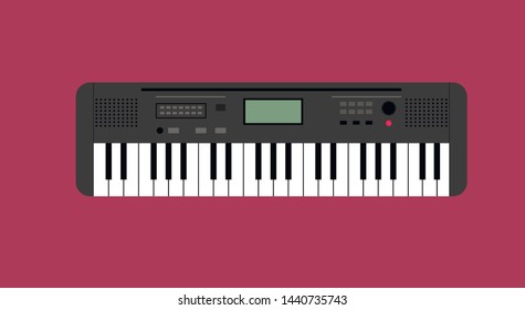 Synthesizer icon. Piano. Musical instruments. Vector graphics. Music. Music icons. Dark red.