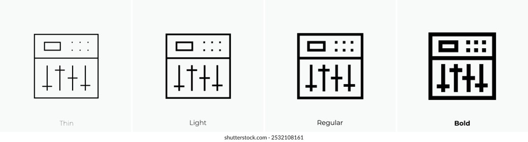 icono del sintetizador. Diseño de estilo delgado, ligero, regular y audaz aislado sobre fondo blanco