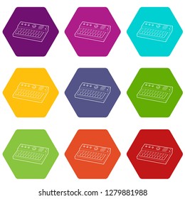 Synthesizer icons 9 set coloful isolated on white for web