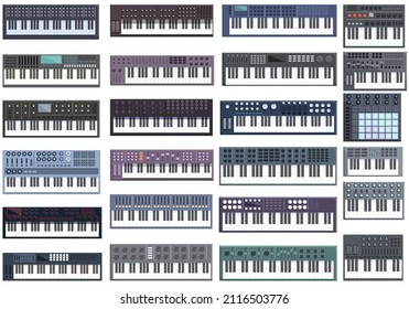 Synthesizer icons set cartoon vector. Acoustic audio. Piano instrument