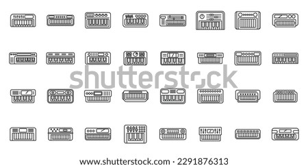 Synthesizer icons set outline vector. Acoustic audio. Piano classic
