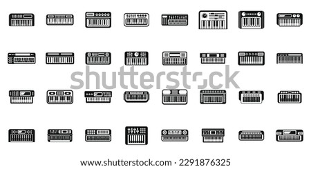 Synthesizer icons set simple vector. Acoustic audio. Piano classic