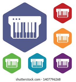 Synthesizer icons vector colorful hexahedron set collection isolated on white