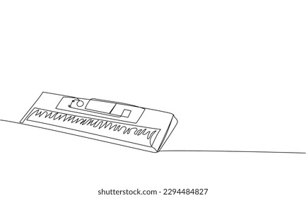 Synthesizer, keyboard one line art. Continuous line drawing of play, key, record, controller, acoustic, panel, playing, music, rhythm, equalizer, piano, instrument, dj, synth, audio, techno, mixer