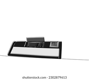 Synthesizer, keyboard one line color art. Continuous line drawing of play, key, record, controller, acoustic, panel, playing, music, rhythm, equalizer, buttons, piano, instrument, synth, audio, mixer