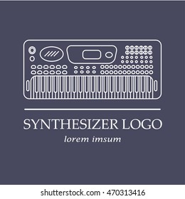 Synthesizer logo. Thin line icon with music instrument. Electric piano icon.