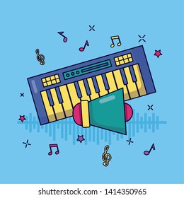 synthesizer megaphone music colorful background vector illustration