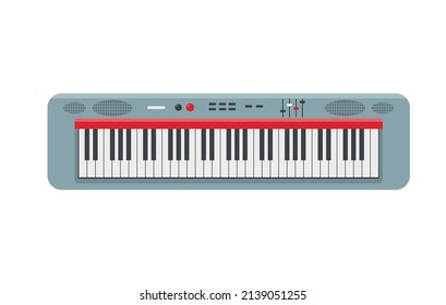 Synthesizer music piano isolated on white background. Electronic Keyboard musical instrument icon. Studio mixer equalizer sequence deck. Modular synth. Vector illustration in flat or cartoon style.