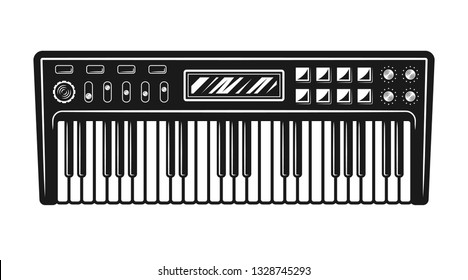 Synthesizer musical instrument top view vector illustration in monochrome style isolated on white background