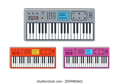 Synthesizer musical instrument vector flat illustration isolated over white background, keyboard music instruments.