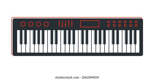 Synthesizer musical instrument vector flat illustration isolated over white background, keyboard music instruments.