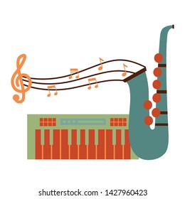 synthesizer and saxophone festival music vector illustration
