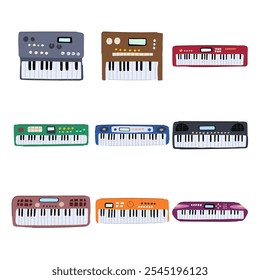 synthesizer set cartoon. midi patch, filter sequencer, lfo envelope synthesizer sign. isolated symbol vector illustration