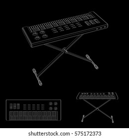 Synthesizer set.Isolated on black background. Vector outline illustration.
