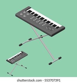 Synthesizer set.Isolated on green background. Vector illustration.Isometric style.