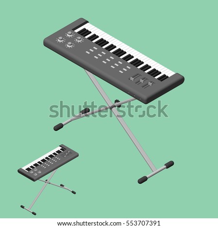 Synthesizer set.Isolated on green background. Vector illustration.Isometric style.