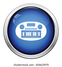 Synthesizer toy icon. Glossy button design. Vector illustration.