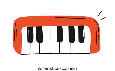 Synthesizer toy icon. Musical object for developing kids skills and teaching creativity. Entertainment, leisure and hobbies. Education, training and learning. Cartoon flat vector illustration