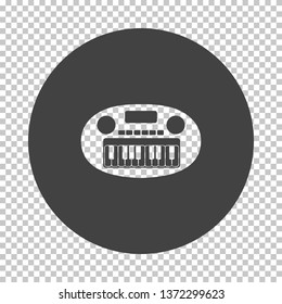 Synthesizer toy icon. Subtract stencil design on tranparency grid. Vector illustration.