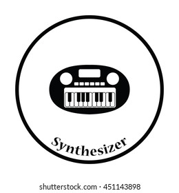 Synthesizer toy icon. Thin circle design. Vector illustration.