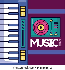 synthesizer turntable vinyl festival music poster vector illustration