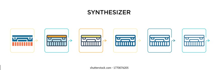 Synthesizer vector icon in 6 different modern styles. Black, two colored synthesizer icons designed in filled, outline, line and stroke style. Vector illustration can be used for web, mobile, ui