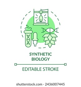 Synthetic biology green concept icon. Synthetic organisms, hybrid agriculture. Bioengineering cultivation. Round shape line illustration. Abstract idea. Graphic design. Easy to use in article