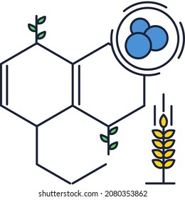 Synthetic Biology Icon. Biotech, Bio Chemistry Science Vector. Agriculture Plant Herb Cell Formula. Nutrition And Modified Genetic Biological Structure