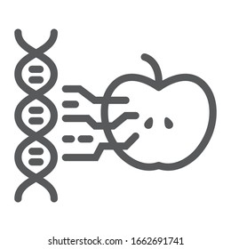 Synthetic Biology Line Icon, Technology And Genetic, Dna With Apple Sign, Vector Graphics, A Linear Pattern On A White Background, Eps 10