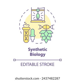 Synthetic biology multi color concept icon. Synthetic organisms, hybrid agriculture. Bioengineering cultivation. Round shape line illustration. Abstract idea. Graphic design. Easy to use in article