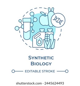 Synthetic biology soft blue concept icon. Genetic engineering. Food science. Organic chemistry. Round shape line illustration. Abstract idea. Graphic design. Easy to use in presentation