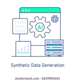 Synthetische Datengenerierung, KI-Daten, Digitale Simulation, Maschinelles Lernen, Künstliche Daten - Vektorsymbol
