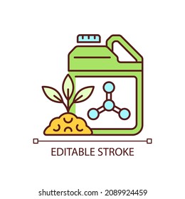 Synthetic fertilizers RGB color icon. Inorganic substance for feeding plants. Chemical feeding and supplement for crops. Isolated vector illustration. Simple filled line drawing. Editable stroke