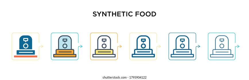 Synthetic food vector icon in 6 different modern styles. Black, two colored synthetic food icons designed in filled, outline, line and stroke style. Vector illustration can be used for web, mobile,