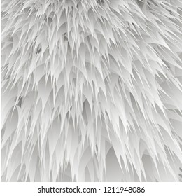  synthetic fur vector texture. White shaggy animal skin imitation, furry background.