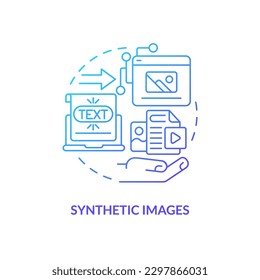 Icono de concepto de gradiente azul de imágenes sintéticas. Modelos producidos por computadora. IIA generó una ilustración de línea delgada de idea abstracta de tipo de medio. Dibujo de contorno aislado. Se usa una fuente Myriad Pro-Bold