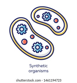 Synthetic organisms white color icon. Engineering bacteria. Single celled organisms. Protozoans. Build artificial biological systems. Biotechnology. Bioengineering. Isolated vector illustration