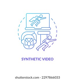 Synthetic video blue gradient concept icon. Computer generated footage. Digital media type abstract idea thin line illustration. Isolated outline drawing. Myriad Pro-Bold font used