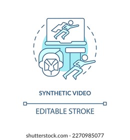 Synthetic video turquoise concept icon. AI generated footage. Digital media type abstract idea thin line illustration. Isolated outline drawing. Editable stroke. Arial, Myriad Pro-Bold fonts used