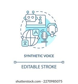 Synthetic voice turquoise concept icon. Virtual assistant. AI generated media type abstract idea thin line illustration. Isolated outline drawing. Editable stroke. Arial, Myriad Pro-Bold fonts used